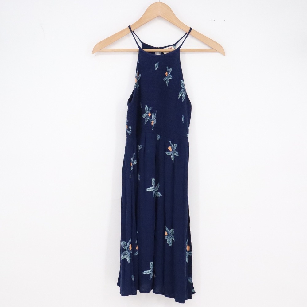Mossimo Dress Womens XS Halter Neck Navy Blue Floral Citrus Print Excellent